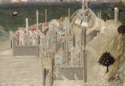 沿岸都市の眺め（油彩・パネル 作： Ambrogio Lorenzetti