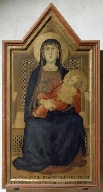 聖母マリアと幼いイエス - 木にテンペラ 作： Ambrogio Lorenzetti