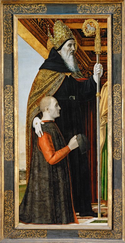聖アウグスティヌスとひざまずく献金者...... 作： Ambrogio da Fossano (c.1460-1523)