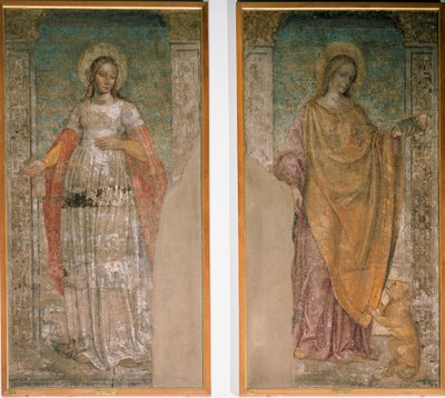ローマの聖アグネスとローマの聖マルティーナ（フレスコ画 作： Ambrogio da Fossano (c.1460 1523)