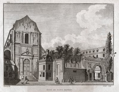 パリのマレ地区にあるブラン マントー教会。 1780年頃（彫刻） 作： Ambroise Louis Garneray
