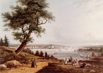 1840 年のニューヨーク市の眺め。ルイ アンブロワーズ ガーネレイ (1783-1857) によるリトグラフ。 パリ。 B.N. 作： Ambroise Louis Garneray