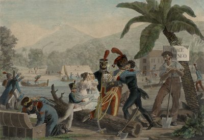 2èmeVued&39;Aigleville、Colonie du Texas ou Champ d&39;Asile（2nd View of Aigleville、Colony of Texas or Feild of Asylum）、c。 1819年（紙に手彩色を施したアクアチント） 作： Ambroise Louis Garneray