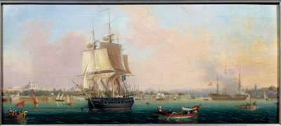 コンスタンティノープルに到着したラ・ベル・シューレ アンブロワーズ・ルイ・ガルネレイ（1783-1857）の絵画 19世紀 セーブル、磁器製作所 作： Ambroise Louis Garneray