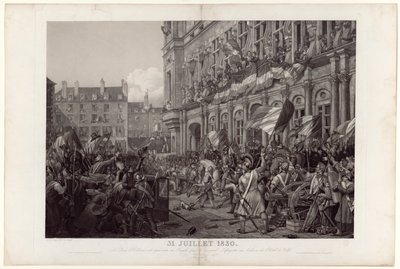 1830年7月31日、オルレアン公爵はラ・ファイエット将軍によって、ヴィル宮殿のバルコニーで国民に披露された。 作： アンブロワーズルイガーネレイ