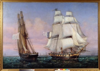 エルバ島からの帰還 28/02/1815 ナポレオン1世（1769-1821）が乗った船 "The inconstant "が "Zephyr "を横切る。アンブロワーズ・ルイ・ガルネレイ（1783-1857）による絵画 1837年 日1,87x2,27 m 作： Ambroise Louis Garneray