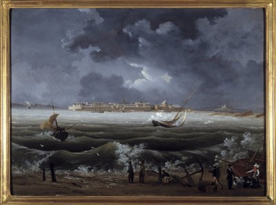 サン・マロ、ルイ・ガルネレイ作、1820年頃、油彩・カンヴァス、高さ0.330cm、長さ0.460cm。CCIP Coll. 作： Ambroise Louis Garneray