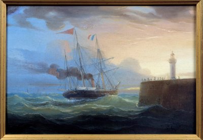 港を出て行く蒸気 ルイ・ガルネレイ（1783～1857）の絵画 19世紀 フェカン ニューファンドランド博物館蔵 作： Ambroise Louis Garneray