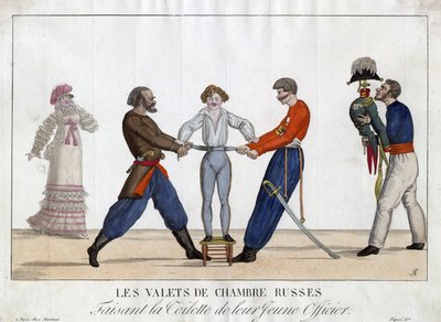 ロシア人青年将校のトイレ - Garneray, Ambroise Louis (1783-1857) - c. 1815 - エッチング、水彩 - 24x32,6 - Private Collection 作： Ambroise Louis Garneray