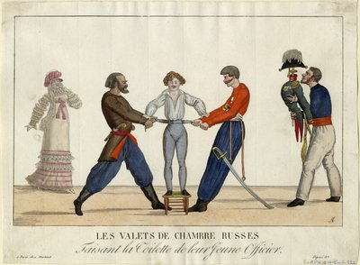 若いロシア将校のトイレc。 1815 作： Ambroise Louis Garneray