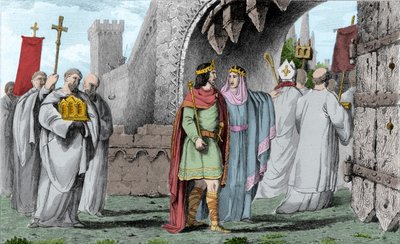 宗教的な行列の中のチルペリック1世（539-584） - シゲベルトが殺害された後のチルペリック1世は、兄弟の同意を得てから来るという誓いに反すると思われないように、行列を作ってパリに入った。ブルネハウ（またはブリュネヒルデ 作： Ambroise Tardieu