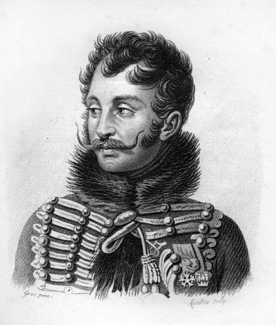 伯爵アントワーヌ・ド・ラサール将軍（1775-1809）、ワグラムで戦死-「フランスの勝利と征服に続く将軍たちの肖像」に掲載。1818年にAmbroise Tardieuが描いたもの。Stellaコレクション。 作： Ambroise Tardieu