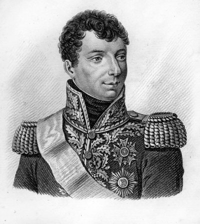 デュロック将軍。ジェロー・クリストフ・ミシェル・デュロック（フリウル公爵）（1772年～1813年）-「フランスの勝利と征服に続く将軍たちのポートレート」にて。1818年にAmbroise Tardieuが描いたもの。Stellaコレクション。 作： Ambroise Tardieu