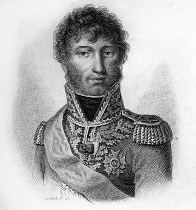 Joachim Murat (1767 - 1815), Marshal of France, King of Naples in" Portraits of the French generals following the victories and conquests of the French" Engraved by Ambroise Tardieu in 1818.ステラコレクション。 作： Ambroise Tardieu