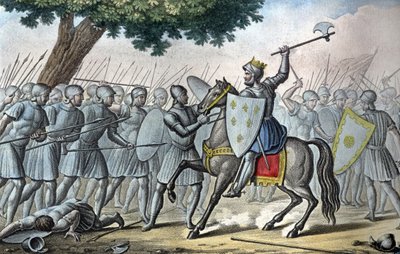 ブレンヌヴィルの戦いで「グロ」と呼ばれたルイ6世（1081 - 1137）は、1119年にヘンリー1世からノルマンディーを奪おうとする。- 1825年にAmbroise Tardieuがデザイン、彫刻したもの。 作： Ambroise Tardieu