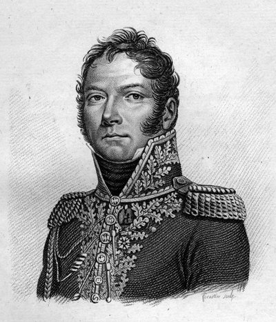 Portraits des generaux francais en suite les victoires et conquetes des Francais "の中のPaul Jean Baptiste Poret de Morvan (1777-1834) General de brigade-の肖像。1818年にAmbroise Tardieuが描いたもの。Stellaコレクション。 作： Ambroise Tardieu