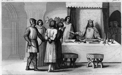 敬虔なロバート2世（970年頃～1031年）が陰謀者を釈放 - Robert II dit "The Pious" (ca 972-1031)、カペティア家の王朝 - 2人の陰謀者が死刑判決を受けたことを知り、彼らをコミュニエにして美しく扱い、その後自由にした - Eng 作： Ambroise Tardieu