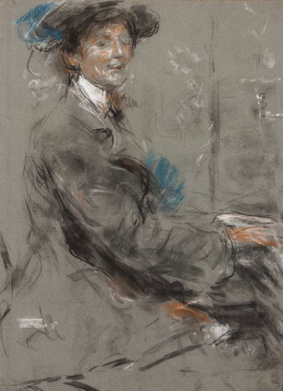 Dame Ethel Smyth（灰色の紙にパステル） 作： Ambrose McEvoy