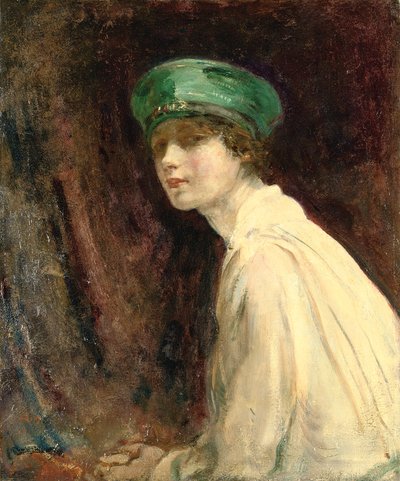 「グリーンハット」、クロードジョンソン夫人の肖像、1918年 作： Ambrose McEvoy