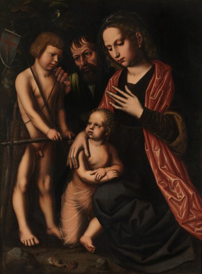 聖家族と洗礼者聖ヨハネ（パネルに油彩） 作： Ambrosius Benson