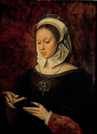 時間の本を読んで若い女性 作： Ambrosius Benson