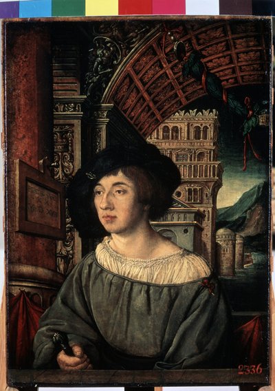 ""Portrait Of A Young Man"" ルネッサンス様式の高位の人物。 Ambrosius Holbein (1494-around 1520) による絵画 1518 Dim. 44x32.5 cm エルミタージュ美術館、サンクトペテルブルク 作： Ambrosius Holbein