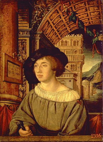 若い男の肖像、1518年（パネル上のテンペラ） 作： Ambrosius Holbein