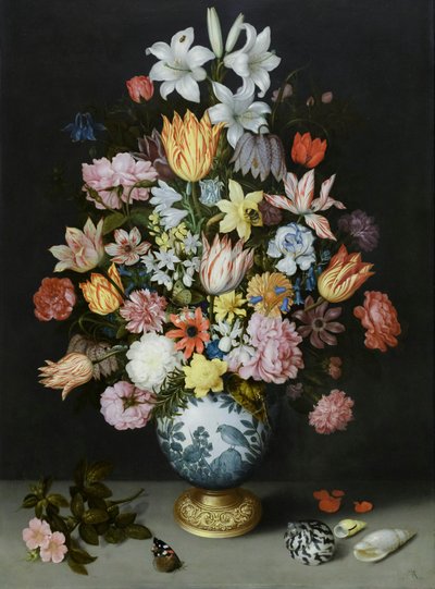 万里の花瓶に活けられた花の静物画 作： Ambrosius the Elder Bosschaert