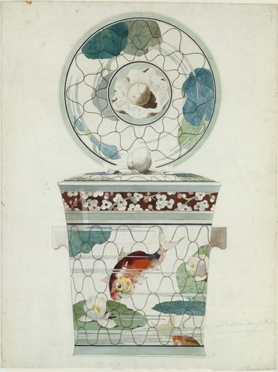 Service au Filet Fish Net Wareのカバー付きディッシュのデザイン...、1875-85。 作： Amédée de Caranza.
