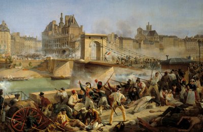 1830年の革命、7月の日：ホテル・ド・ヴィル・ド・パリへの攻撃とアルコール橋での戦い、1830年7月28日（キャンバスに油彩） 作： Amédée Bourgeois
