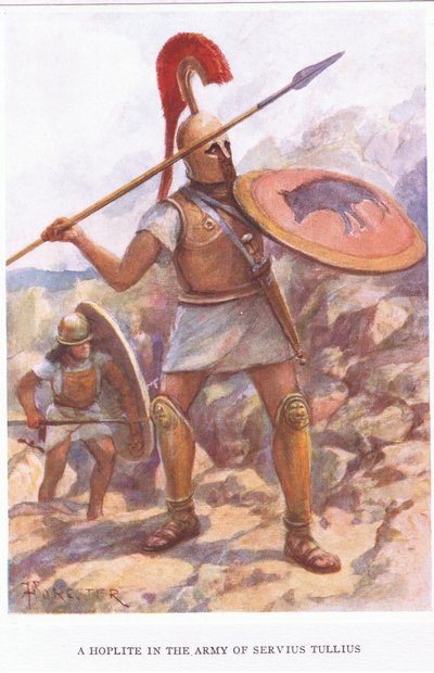 セルビアストゥリウス軍の重装歩兵、1928年のローマ兵士のイラスト 作： Amedee Forestier