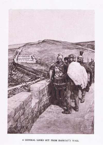 将軍がハドリアヌスの壁を見渡す、ローマの兵士のイラスト、1928 作： Amedee Forestier