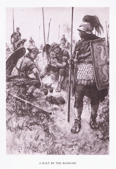 ローマの兵士、1928年からのイラスト、道端での停止 作： Amedee Forestier