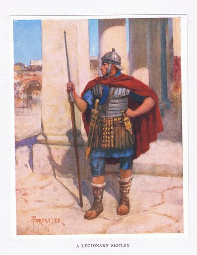 軍の歩哨、イラスト、ローマの兵士、1928 作： Amedee Forestier