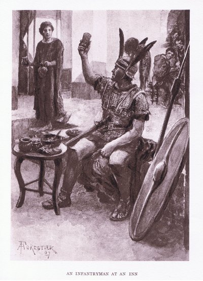 旅館の歩兵、ローマ兵、1928年のイラスト 作： Amedee Forestier