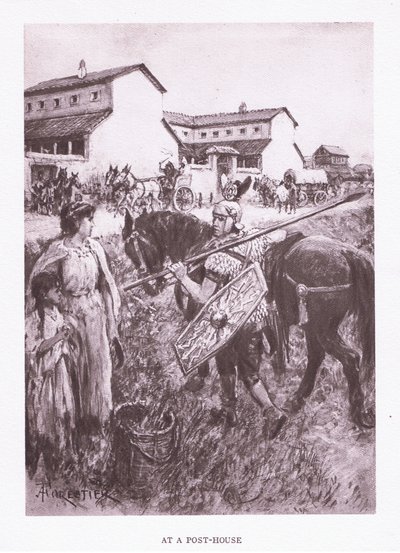 郵便局で、ローマ兵、1928年のイラスト 作： Amedee Forestier
