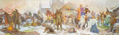 ウィリアム 1 世の戴冠式のエピソード、ロンドン、クリスマス、1066 年、20 世紀初頭 作： Amedee Forestier