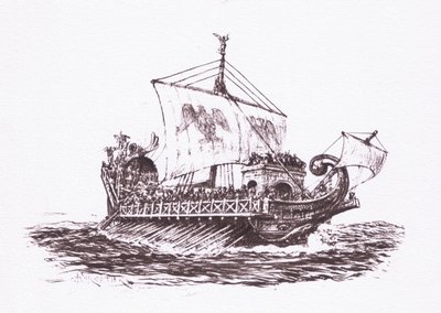 艦隊のパトロール：ローマの船、イラスト、ローマの兵士、1928 作： Amedee Forestier