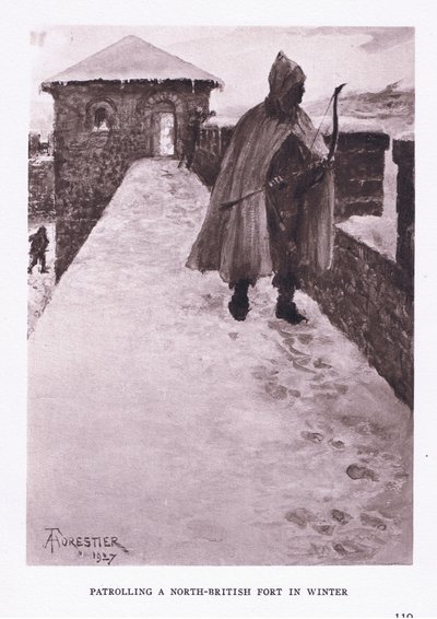 冬の北ブリティッシュフォートのパトロール、イラスト、The Roman Soldier、1928 作： Amedee Forestier