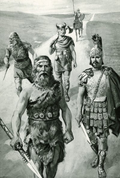 イングランドの道：古代イギリスの首長、ローマの兵士、サクソン人、デーン、ノーマン 作： Amedee Forestier