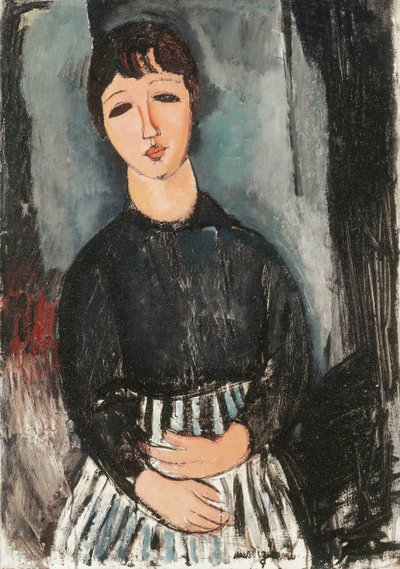 縞模様のエプロンのしもべ、1916 作： Amedeo Modigliani