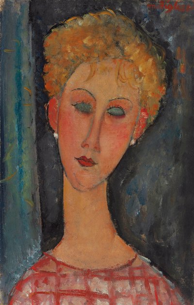 巻き毛のブロンドの女性。イヤリングのある金髪、1918〜1919年 作： Amedeo Modigliani
