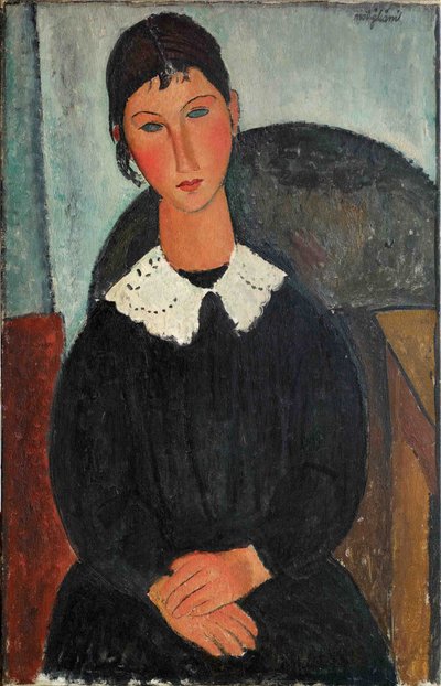 白い首輪のエルビラ、1917～1918年。 作： Amedeo Modigliani