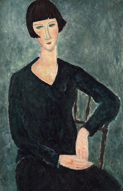 青いドレスを着た女性、1918～1919年。 作： Amedeo Modigliani