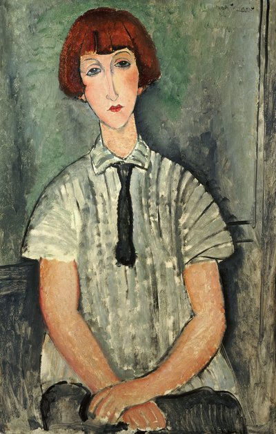 フランス語  Jeune Fille au corsage rayé ストライプのブラウスを着た少女 作： アメデオ・モディリアーニ