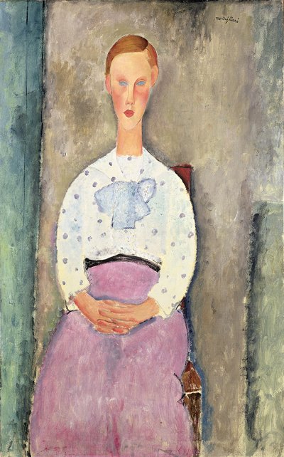 ポルカドットブラウスを持つ少女、1919年 作： Amedeo Modigliani