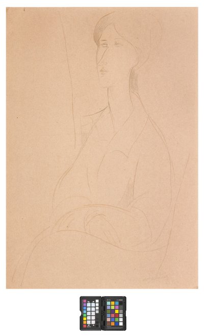 膝の上に手を置いているハンクスズボロフスカ 作： Amedeo Modigliani
