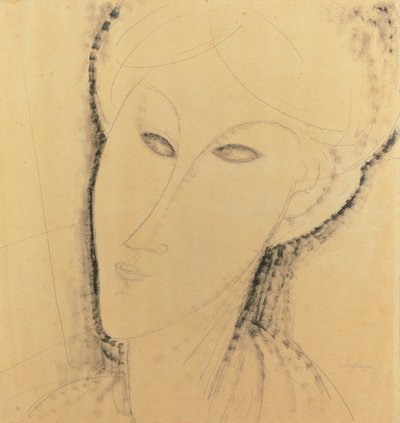 女性の頭（ペン、ブラシ、インク、鉛筆、紙） 作： Amedeo Modigliani