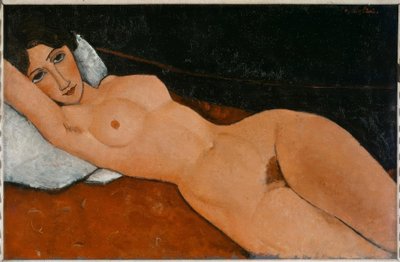 白い枕の上に横たわる女性ヌード 作： Amedeo Modigliani