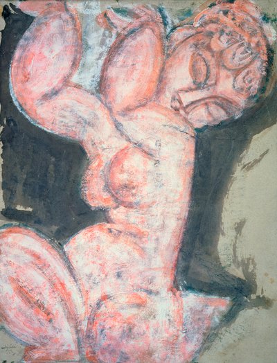 ピンクヌード、カリアティード（紙にトイレ、ガッシュ、クレヨン、鉛筆） 作： Amedeo Modigliani
